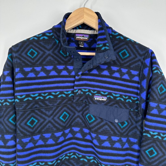 Patagonia Men’s Synchilla Snap T Fleece Pullover Jacket Tribal Aztec Blue/Green - Picture 2 of 8